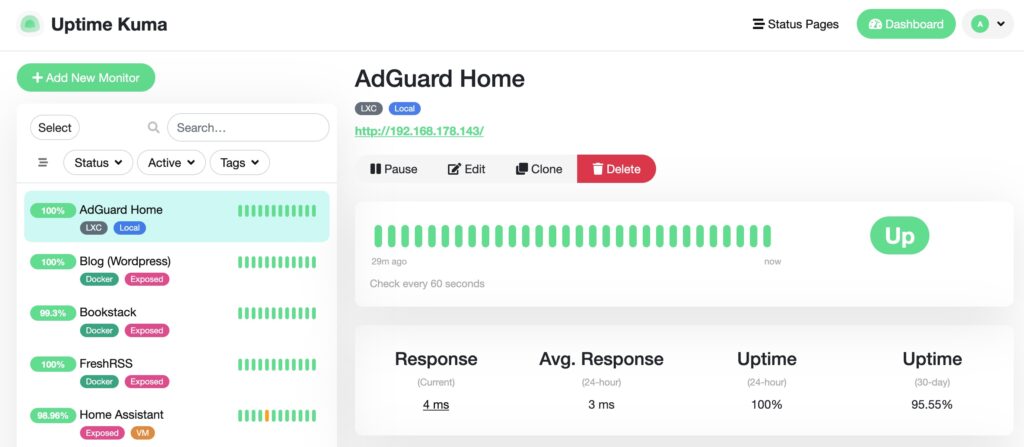 Screenshot von Uptime Kuma